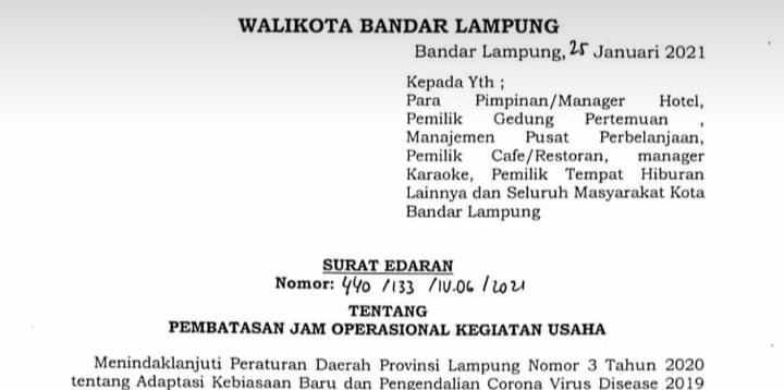 Mulai 28 Januari Operasional Mall Hingga Pedagang Jalanan Di Bandar Lampung Dibatasi